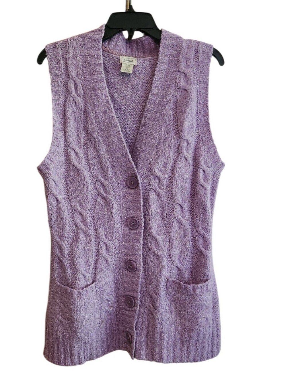 L.L.Bean Lavender Cable Knit Button-Front Sweater Vest